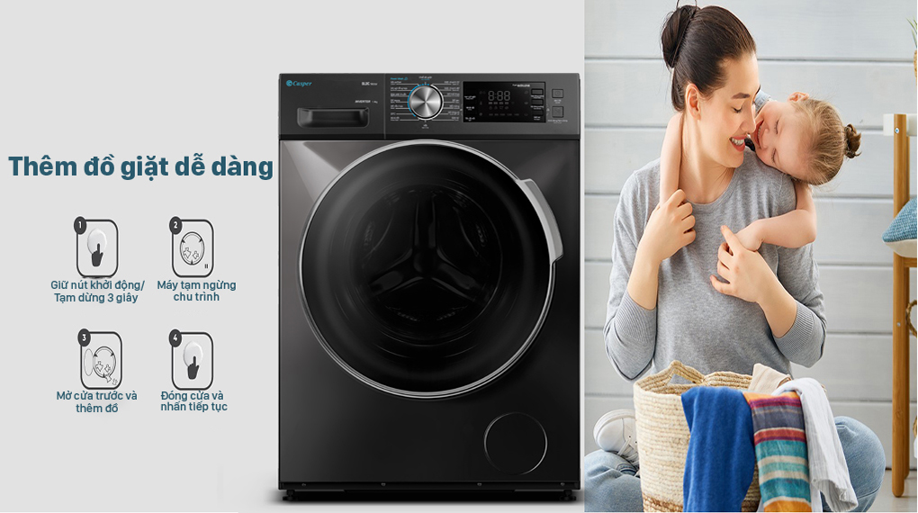 Máy giặt Casper Inverter 8.5 kg WF-85I140BGB Máy giặt Casper Inverter 8.5 kg WF-85I140BGB