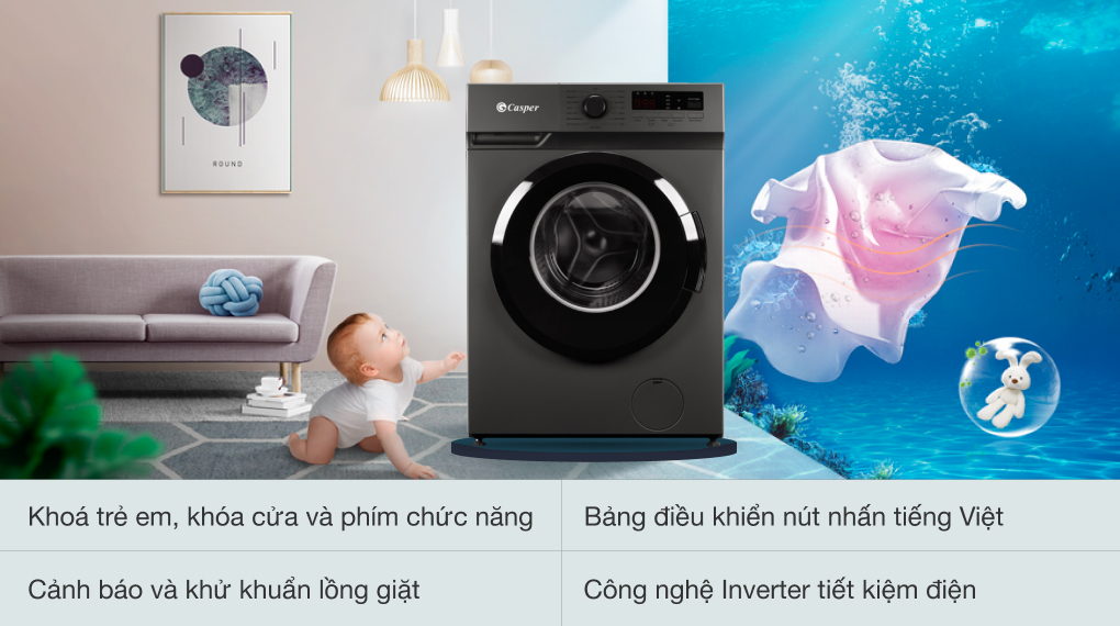 Máy giặt Casper Inverter 9 kg WF-9VG1 Máy giặt Casper Inverter 9 kg WF-9VG1