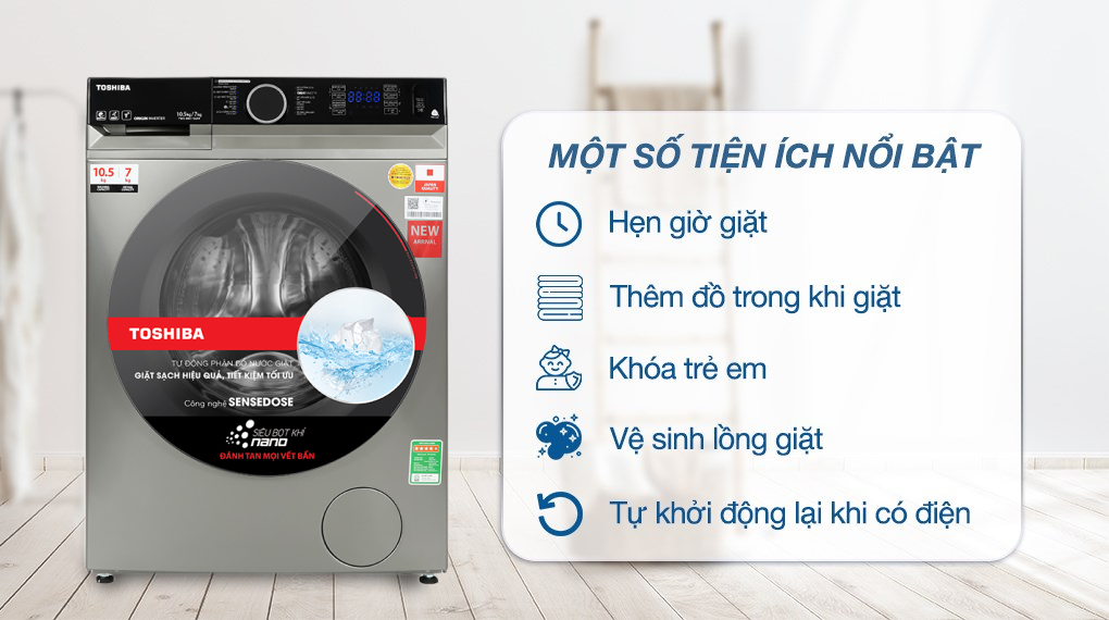 Máy giặt sấy Toshiba Inverter giặt 10.5 kg - sấy 7 kg TWD-BM115GF4V(SK) Máy giặt sấy Toshiba Inverter giặt 10.5 kg - sấy 7 kg TWD-BM115GF4V(SK)