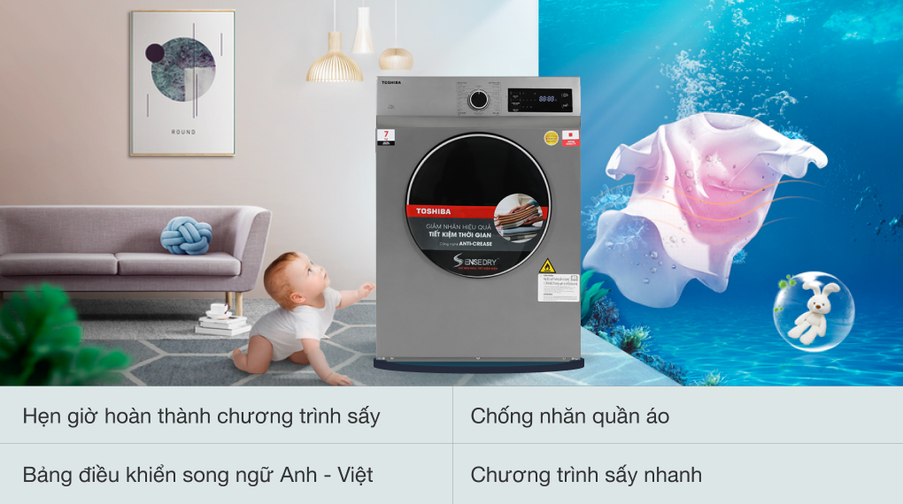 Máy sấy thông hơi 7 kg Toshiba TD-H80SEV(SK) Máy sấy thông hơi 7 kg Toshiba TD-H80SEV(SK)